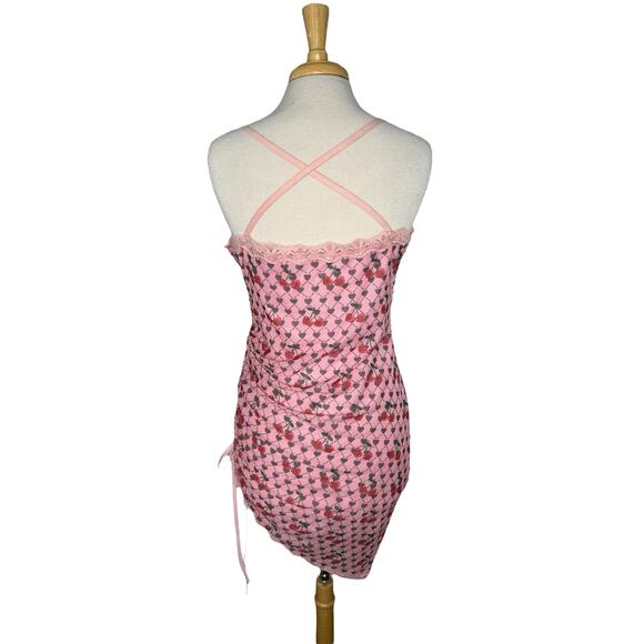 CIDER Cherry Heart Mini Dress Sz XL Women Barbiecore Lace Strappy Date Festival - Picture 3 of 8